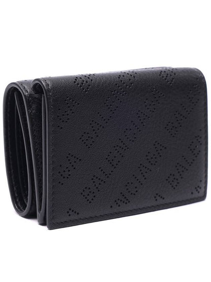 Luxury Balenciaga Trending 2025 Logo Perforated Half Wallet Black