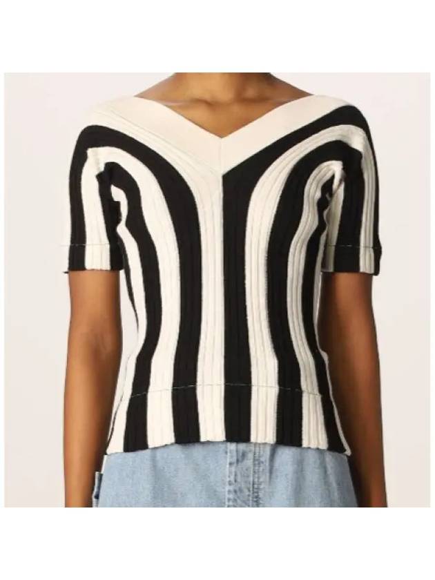 Luxury Bottega Veneta Striped V-neck Short Sleeve Knit Top