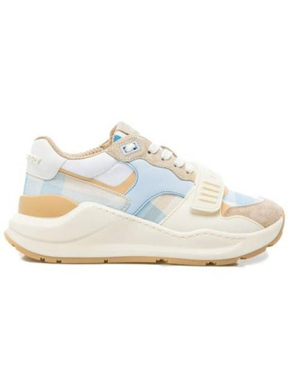Luxury Burberry Checked Suede Leather Low Top Sneakers Soft Blue