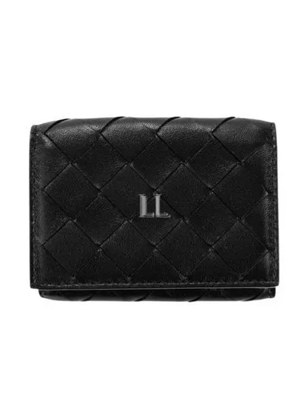 Luxury Bottega Veneta Intrecciato Continental Leather Half Wallet Black