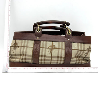 Luxury Burberry Brown/Beige Haymarket Check Canvas and Leather Middle Zip Tote bb5526cc