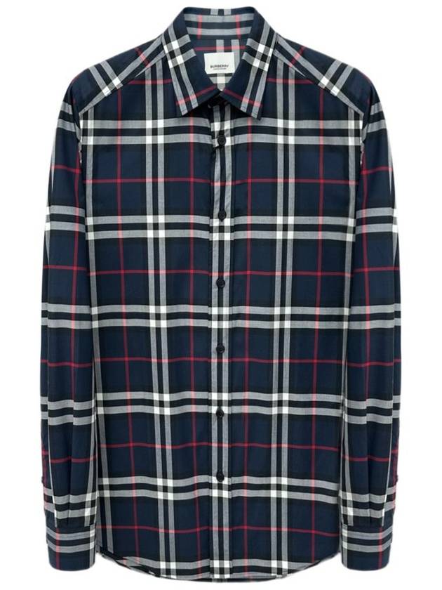 Luxury Burberry Men's Vintage Check Long Sleeve Shirt Navy