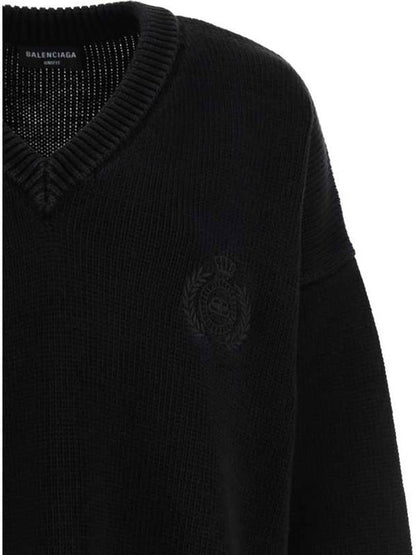 Luxury Balenciaga Trending 2025 Men's Back Logo V-Neck Knit Top Black