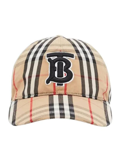 Luxury Burberry TB Logo Monogram Motif Vintage Check Ball Cap Beige