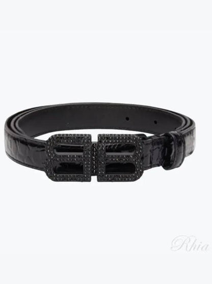 Luxury Balenciaga Trending 2025 BB Hourglass Leather Belt Black