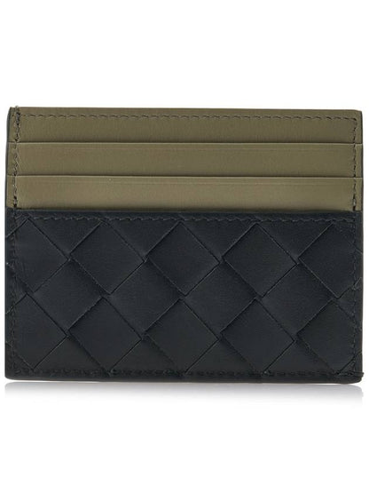 Luxury Bottega Veneta Intrecciato Two-Tone Card Wallet Dark Green Travertine