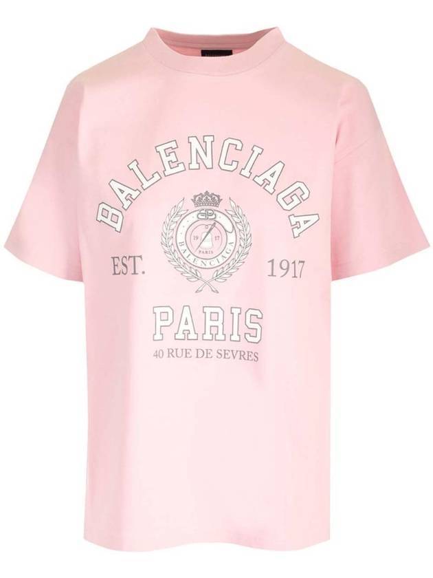 Luxury Balenciaga Trending 2025 College 1917 Print Short Sleeve T-Shirt Pink