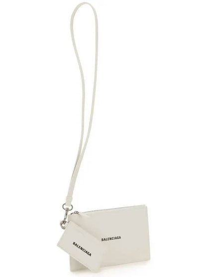 Luxury Balenciaga Trending 2025 Cash Logo Strap Double Pouch Strap Card Wallet White