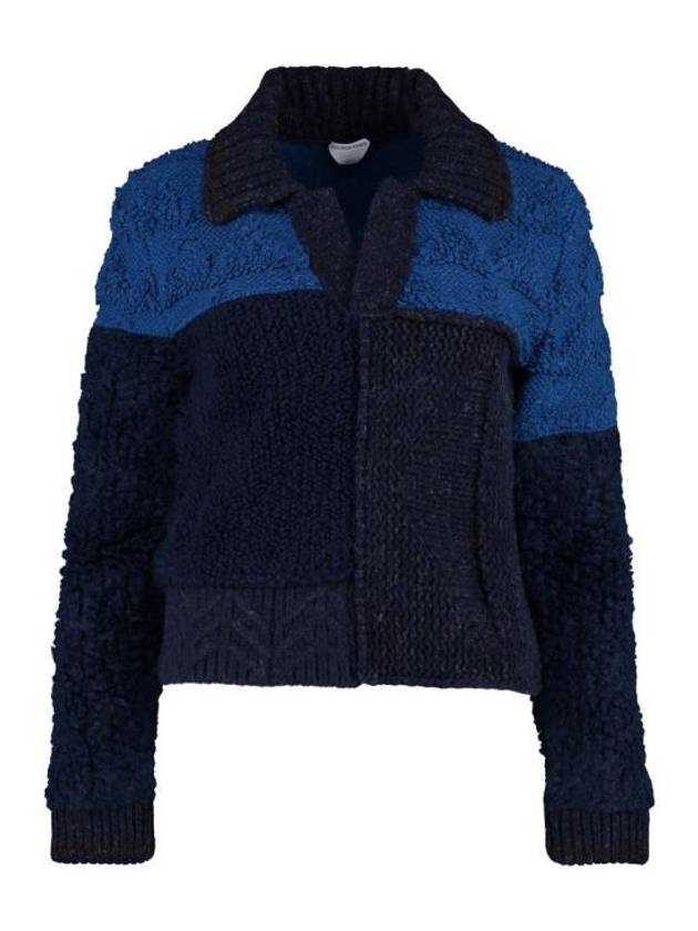 Luxury Bottega Veneta Patchwork Wool Knit Top Navy