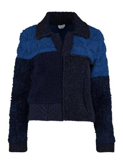 Luxury Bottega Veneta Patchwork Wool Knit Top Navy