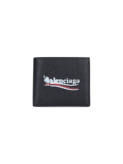 Luxury Balenciaga Trending 2025 Logo Print Leather Half Wallet Black