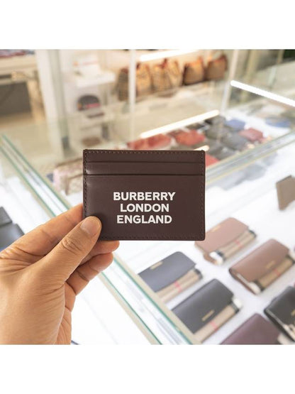 Luxury Burberry Logo Leather Card Wallet Burgundy