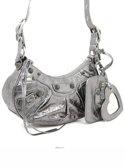 Luxury Balenciaga Trending 2025 Women s Le Cagol Xs Shoulder Bag Metallic Silver Cross 671309