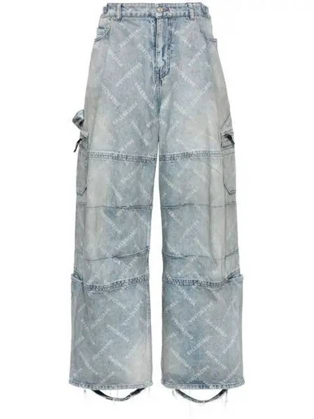 Luxury Balenciaga Trending 2025 Bal Diagonal Allover Cargo Wide Jeans Blue