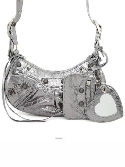 Luxury Balenciaga Trending 2025 Women s Le Cagol Xs Shoulder Bag Metallic Silver Cross 671309