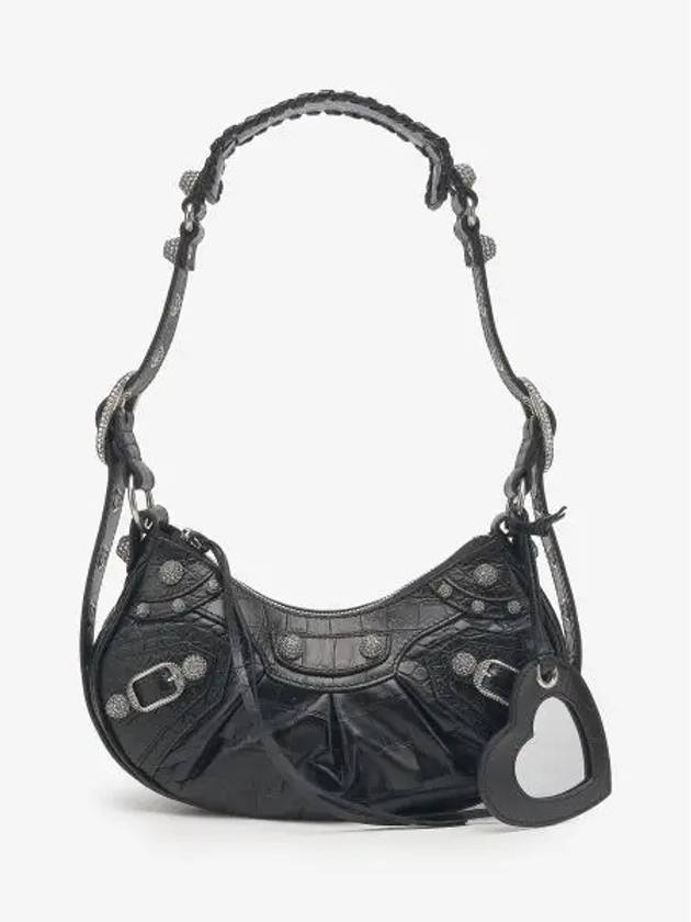Luxury Balenciaga Trending 2025 Le Cagole Crocodile Embossed Shoulder Bag Black