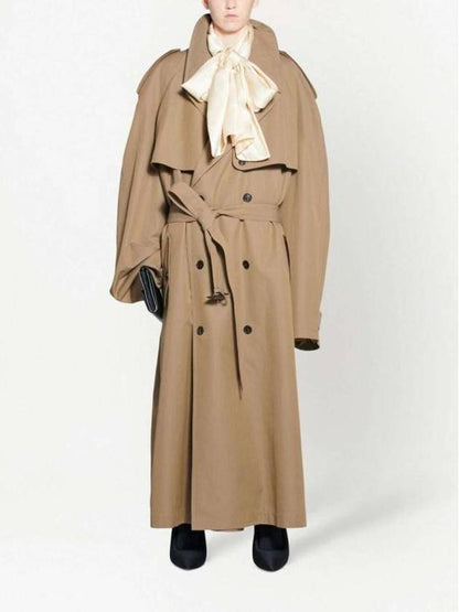 Luxury Balenciaga Trending 2025 Women's Oversized Shoulder Tab Trench Coat Beige