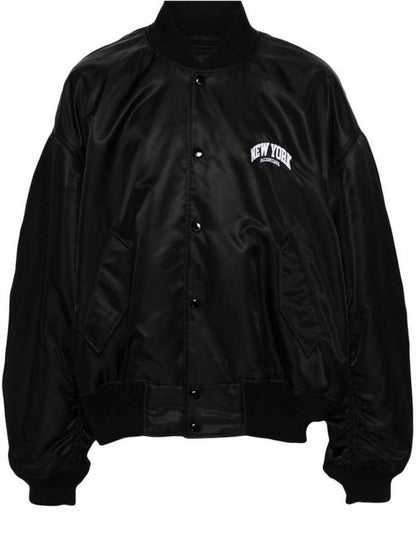 Luxury Balenciaga Trending 2025 New York Embroidery Bomber Jacket Black