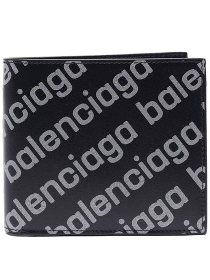 Luxury Balenciaga Trending 2025 Reflected Logo Half Wallet Black