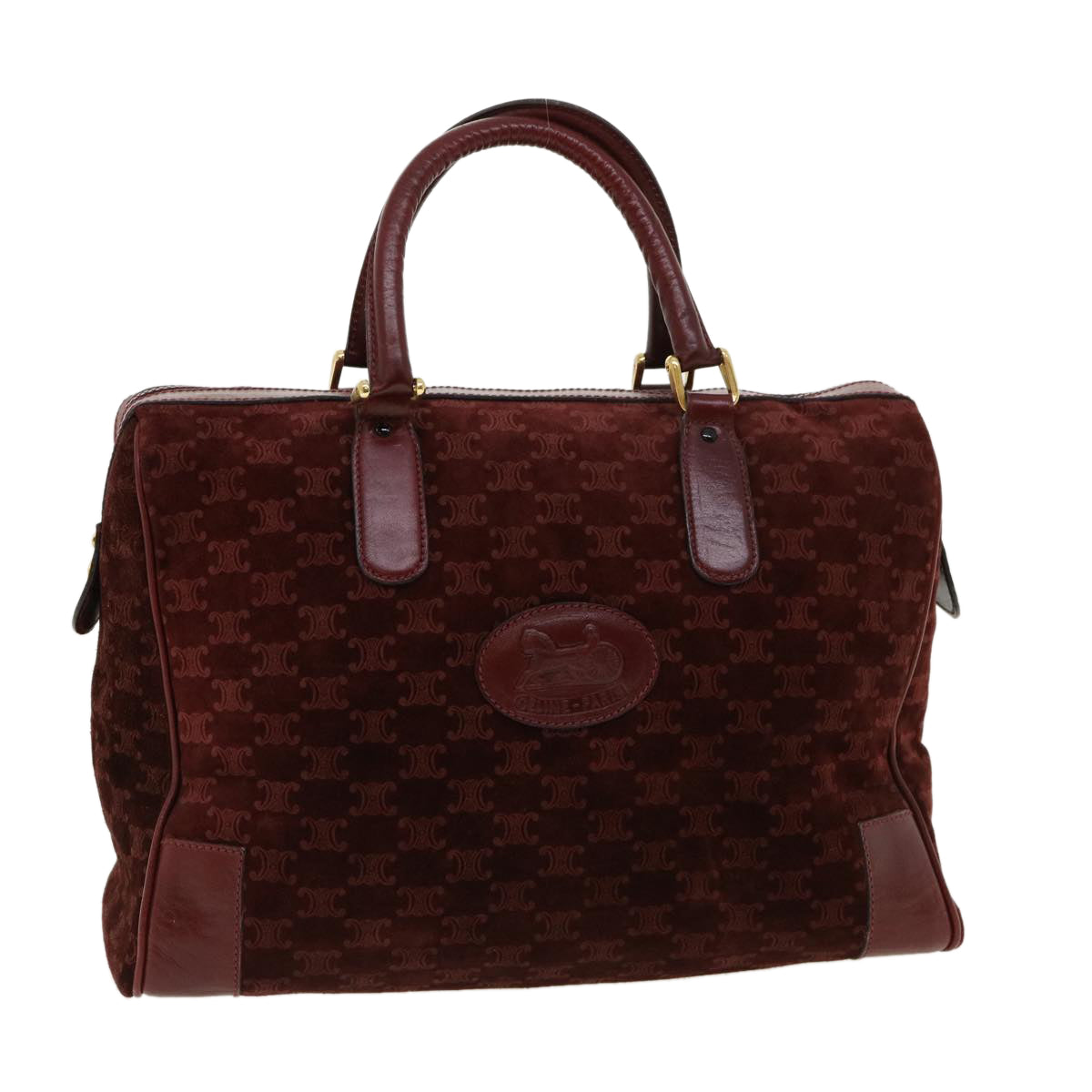 Luxury CELINE Macadam Canvas Boston Bag PVC Leather Red  ac1583