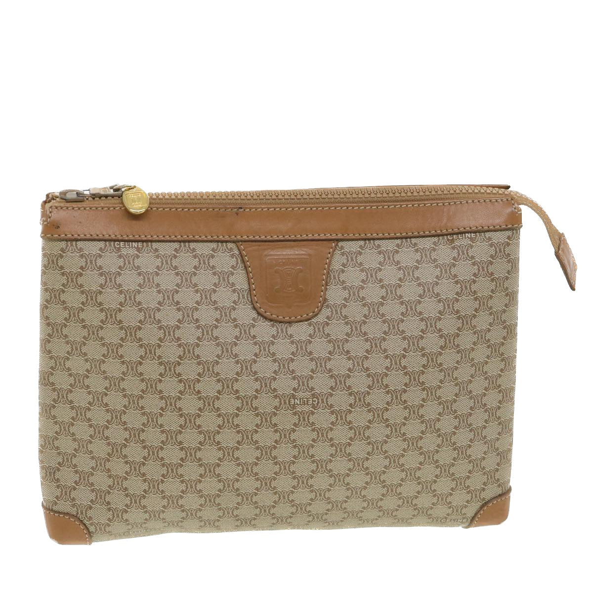 Luxury CELINE Macadam Canvas Clutch Bag Beige  ac1845