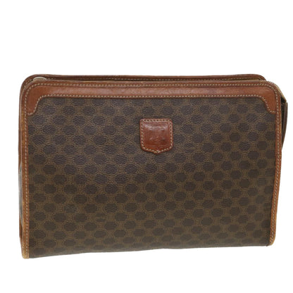 Luxury CELINE Macadam Canvas Clutch Bag PVC Leather Brown  ac1846