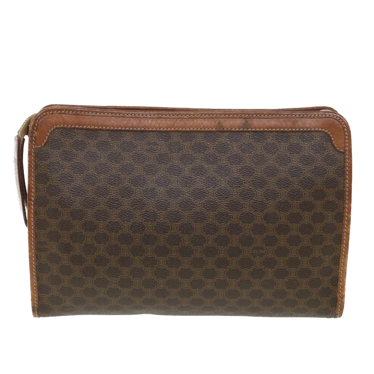 Luxury CELINE Macadam Canvas Clutch Bag PVC Leather Brown  ac1846