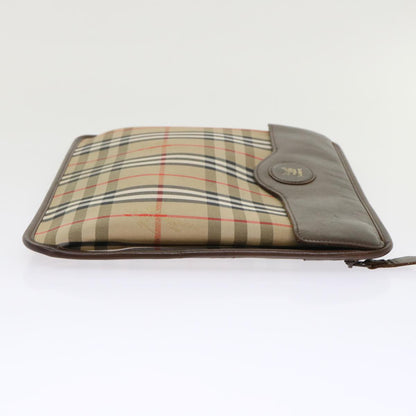 Luxury BurberrySs Nova Check Clutch Bag Canvas Beige Brown Red Auth ac2005