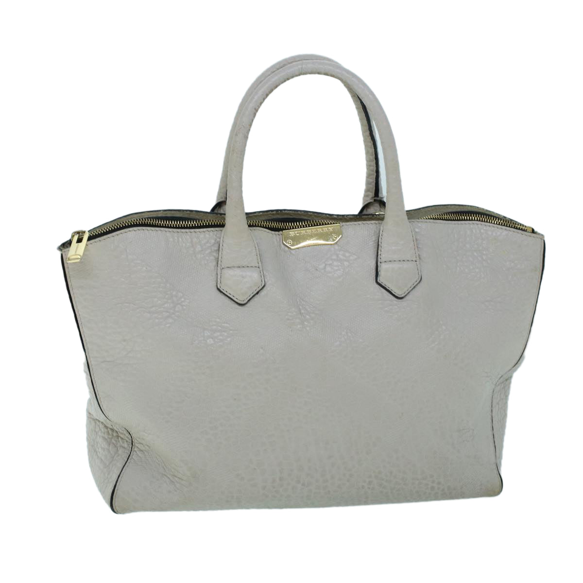 Luxury Burberry Tote Bag Leather Gray White Auth ac2169