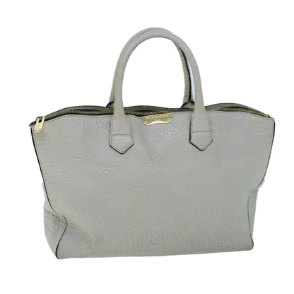 Luxury Burberry Tote Bag Leather Gray White Auth ac2169