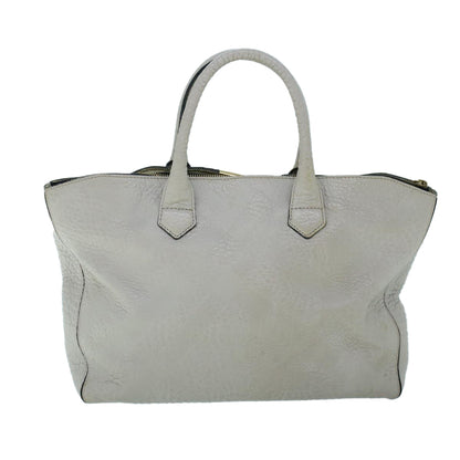 Luxury Burberry Tote Bag Leather Gray White Auth ac2169