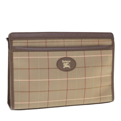 Luxury BurberrySs Nova Check Clutch Bag Nylon Canvas Beige Auth ac2672