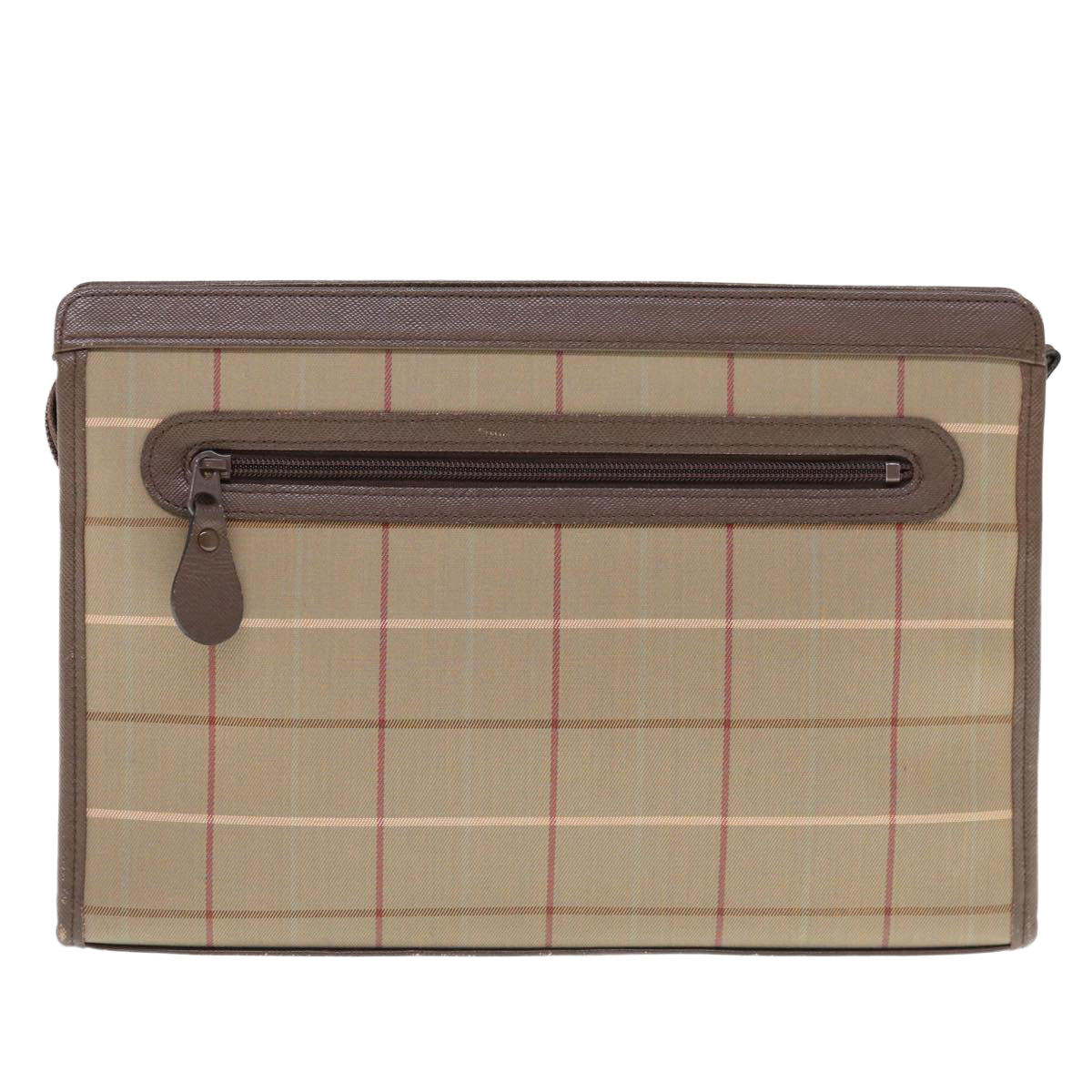 Luxury BurberrySs Nova Check Clutch Bag Nylon Canvas Beige Auth ac2672