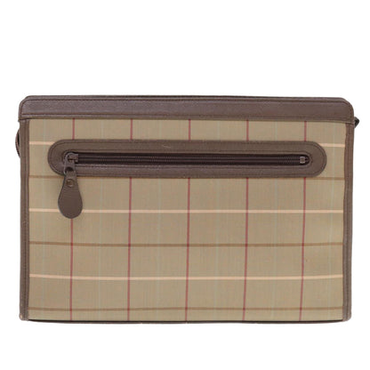 Luxury BurberrySs Nova Check Clutch Bag Nylon Canvas Beige Auth ac2672