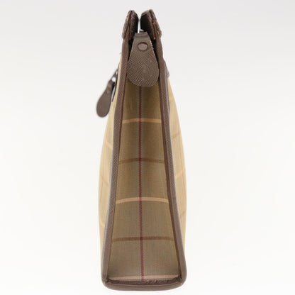 Luxury BurberrySs Nova Check Clutch Bag Nylon Canvas Beige Auth ac2672
