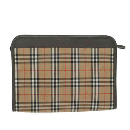 Luxury BurberrySs Nova Check Clutch Bag Nylon Canvas Beige Auth ac2673