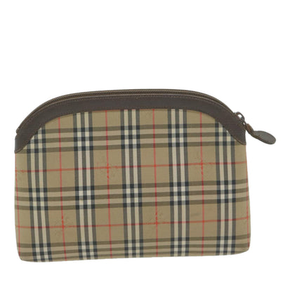 Luxury BurberrySs Nova Check Clutch Bag Nylon Canvas Beige Auth ac2674