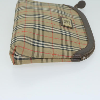 Luxury BurberrySs Nova Check Clutch Bag Nylon Canvas Beige Auth ac2674