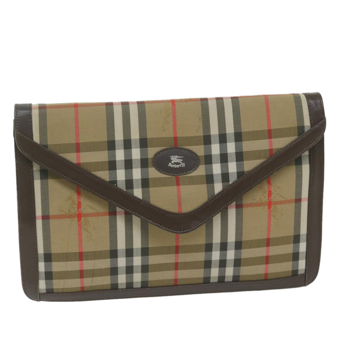 Luxury BurberrySs Nova Check Clutch Bag Nylon Canvas Beige Auth ac2675