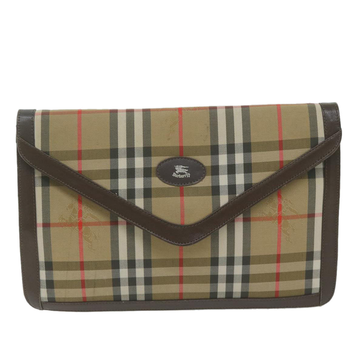 Luxury BurberrySs Nova Check Clutch Bag Nylon Canvas Beige Auth ac2675