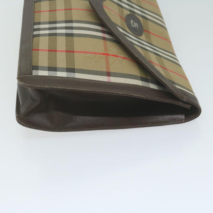 Luxury BurberrySs Nova Check Clutch Bag Nylon Canvas Beige Auth ac2675