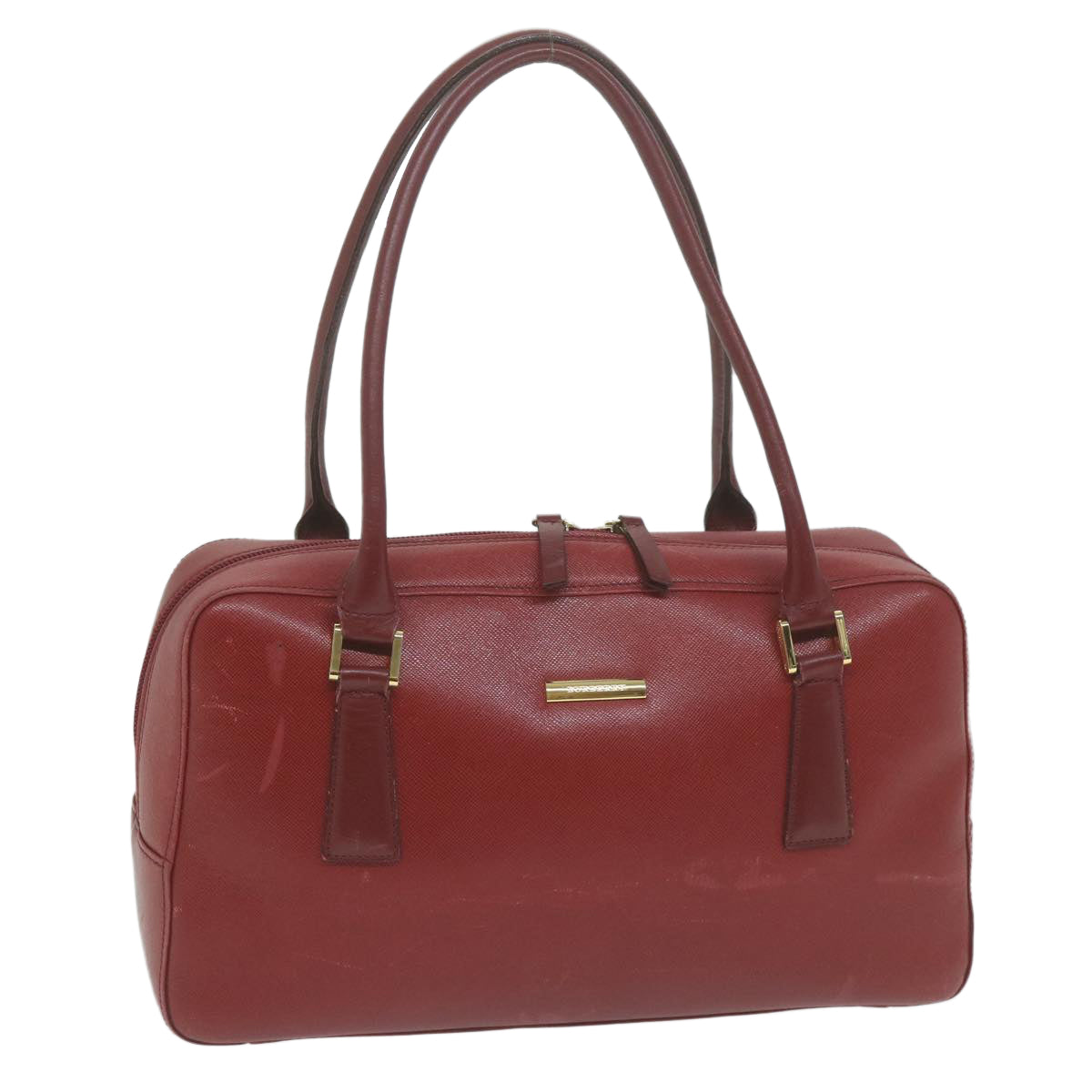 Luxury Burberry Shoulder Bag Leather Red Auth ac2696