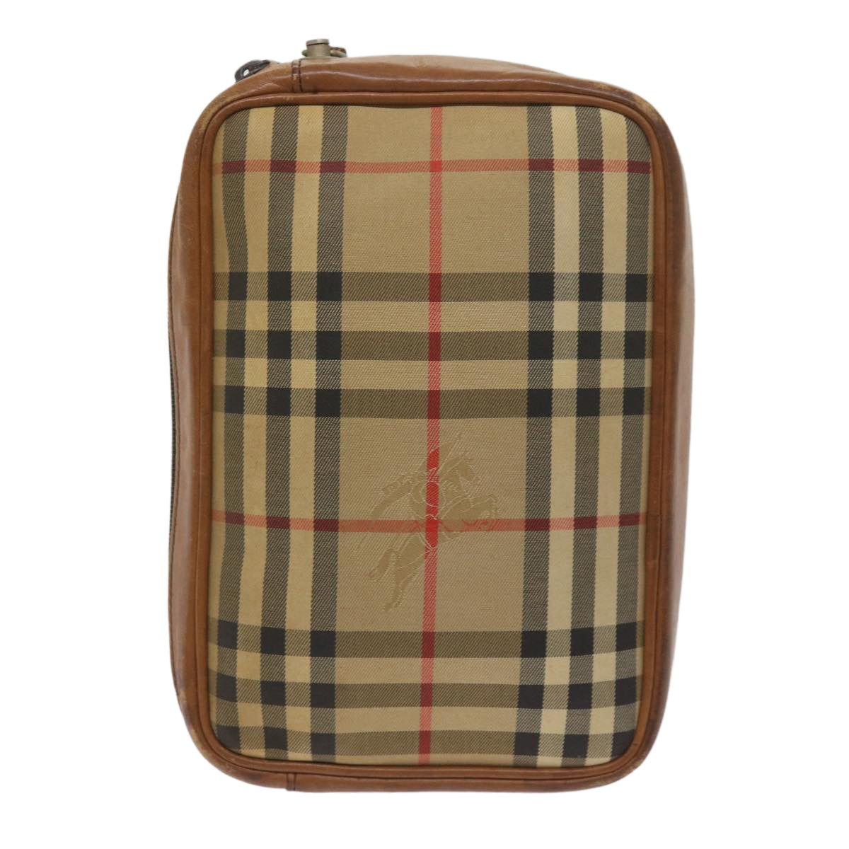 Luxury BurberrySs Nova Check Clutch Bag Canvas Beige Brown Auth ac2697