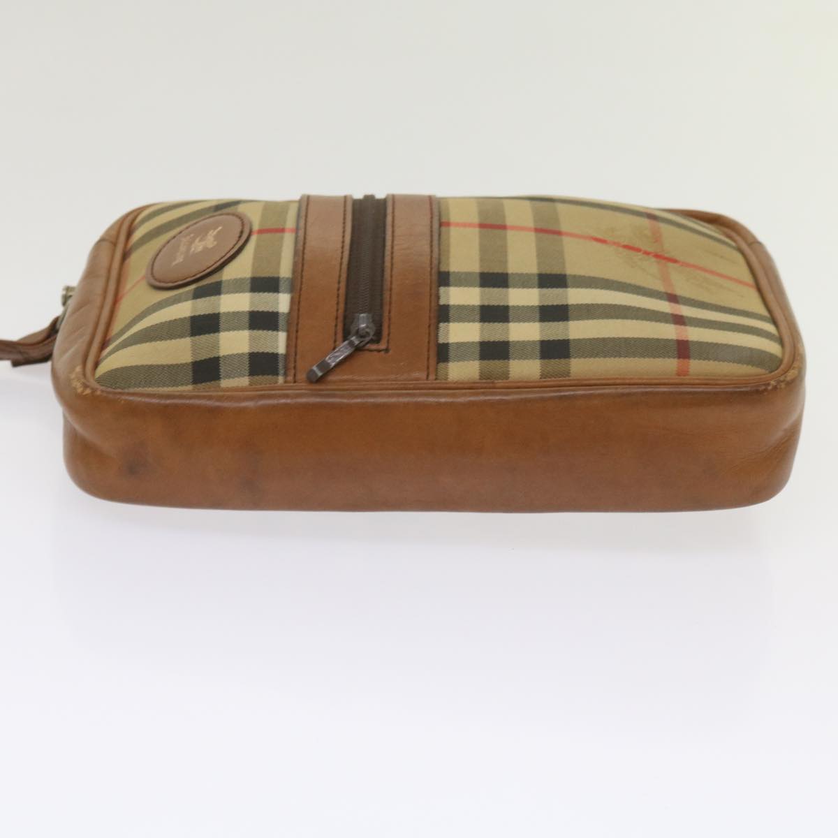 Luxury BurberrySs Nova Check Clutch Bag Canvas Beige Brown Auth ac2697
