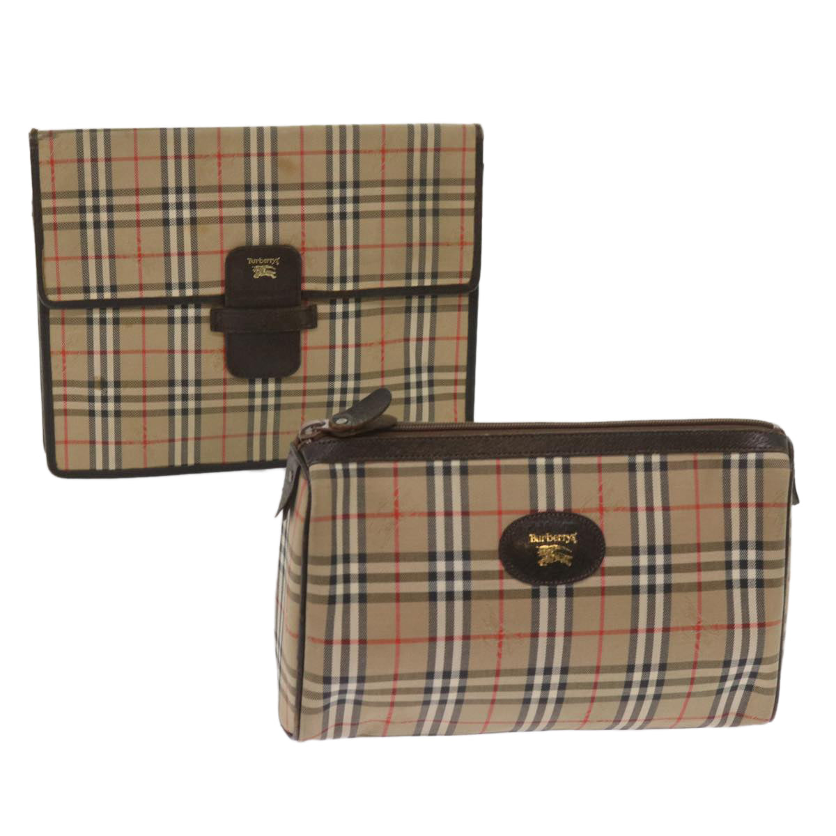 Luxury BurberrySs Nova Check Clutch Bag Canvas 2Set Beige Brown Auth ac2698
