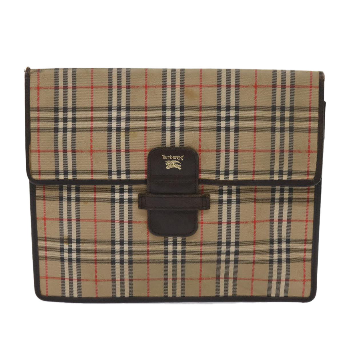 Luxury BurberrySs Nova Check Clutch Bag Canvas 2Set Beige Brown Auth ac2698