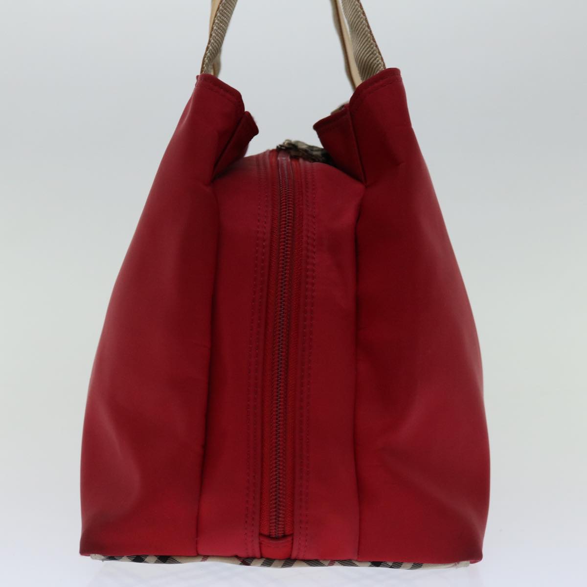 Luxury Burberry Nova Check Hand Bag Nylon Red Auth ac2835