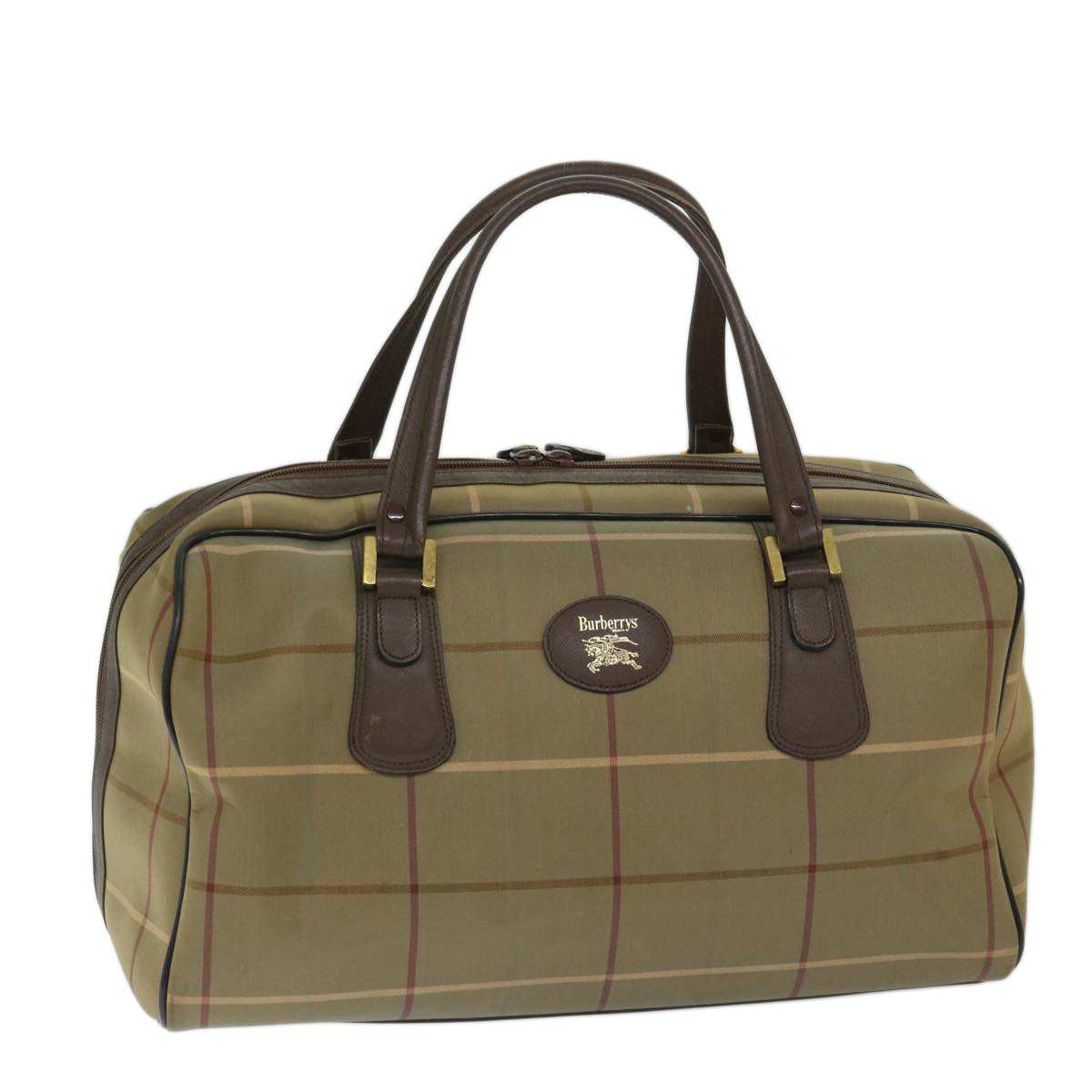Luxury BurberrySs Nova Check Boston Bag Canvas Beige Auth ac2836