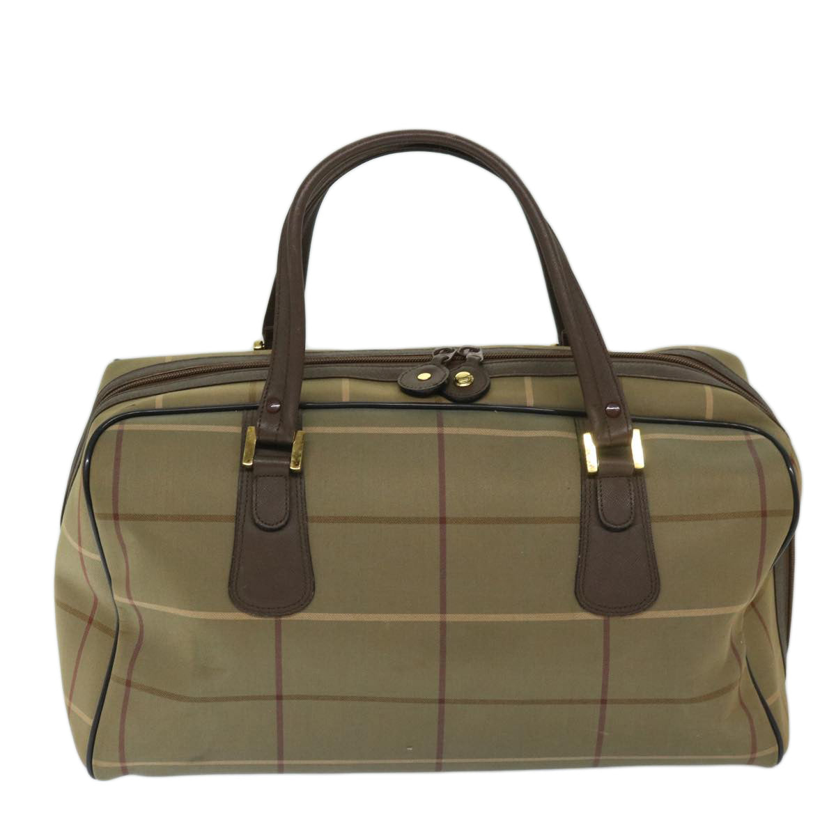 Luxury BurberrySs Nova Check Boston Bag Canvas Beige Auth ac2836