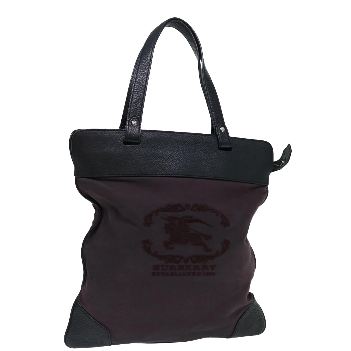 Luxury Burberry Tote Bag Canvas Bordeaux Black Auth ac2860